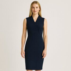 MM.LaFleur Navy Blue Sleeveless Sheath Dress Size 10 Work Office Career Classic